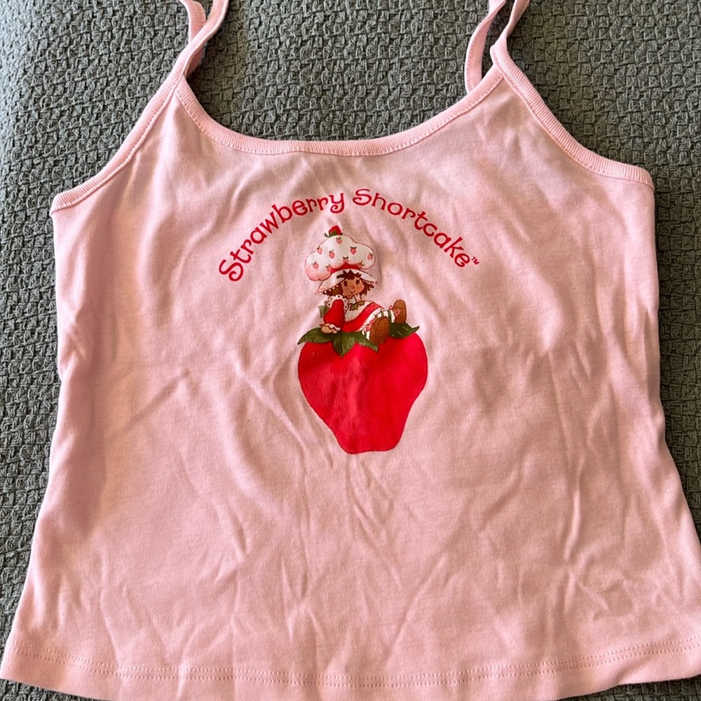 Pink Spaghetti Strap Crop Top Strawberry Short Cake M